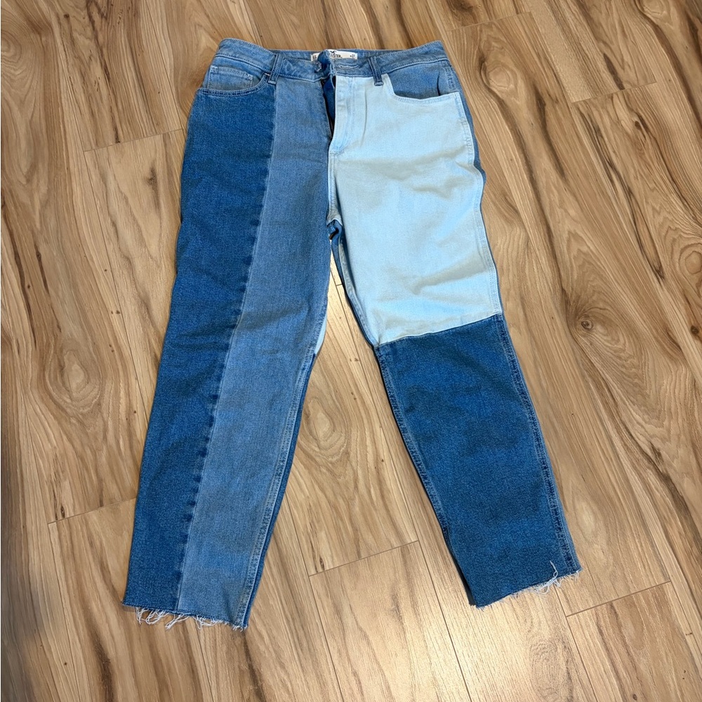 Hollister Two-Tone Patchwork Blue Straight-Leg Jeans
